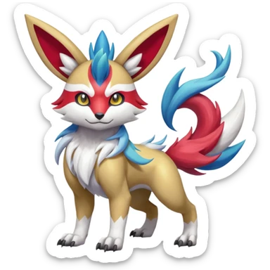 Colorful Skilled Adept Graceful Asian Painted WereGarurumon-Meloetta-Renamon-Zangoose-fusion-hybrid-creature (full body) sticker