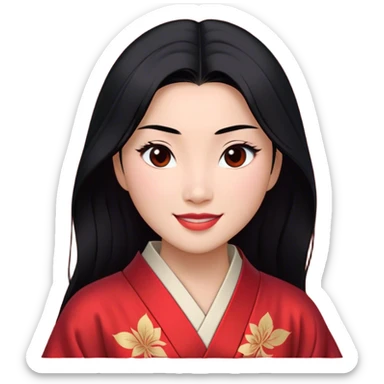 Cinematic Realistic Radiant Mulan Portrait, presenting Mulan with a warm, confident smile and lifelike light-toned skin that appears almost luminous under natural daylight. Her sleek black hair is rendered in meticulous detail, and her traditional robe—accented with understated red highlights—is depicted with realistic fabric textures and folds. The overall image exudes a gentle, inviting glow, high shine, and refined detail that captures her poised elegance and inner resilience in a painterly, authentic style. sticker