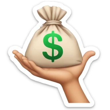 hand holding a bag with dollar sign on it sticker