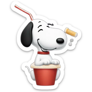Snoopy breathing up sugar with a straw through his nose sticker