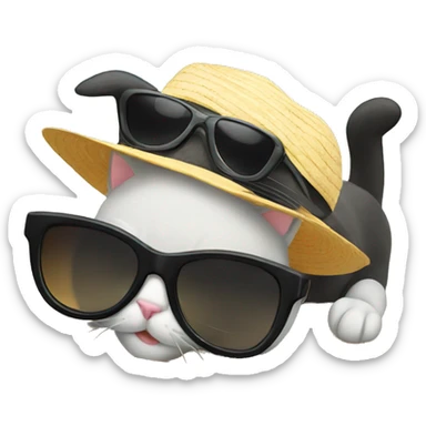 black cat with sunglasses in beach sticker