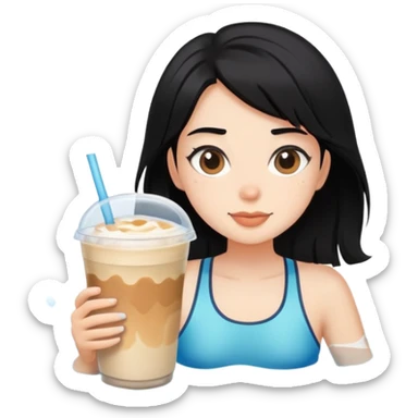 A black haired girl swimming in an iced latte  sticker