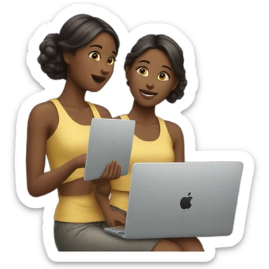 two fair girls with Macbooks sticker