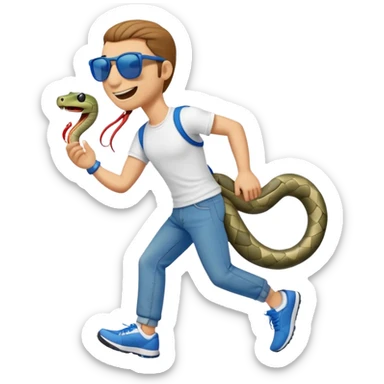 friendly anthropomorphised snake in jeans and a t-shirt, wearing dark sunglasses, jogging upright in relaxed pose sticker