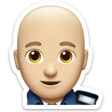 A WHITE Police man bald with blue uniform with Big ANGEL WINGS sticker