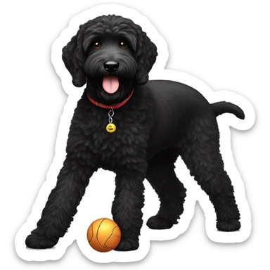 Black labradoodle with ball  sticker