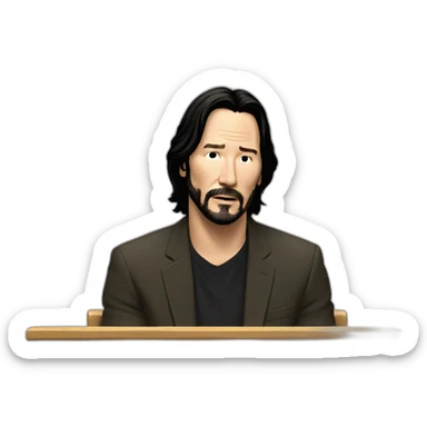 front bench with keanu reeves sitting at left corner looking at the ground sadly sticker