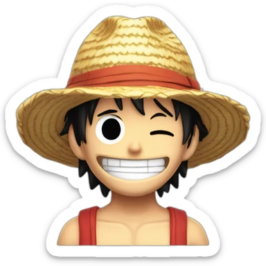 Luffy with his straw hat and his scar at the bottom of the right eye smiling with closed eyes sticker