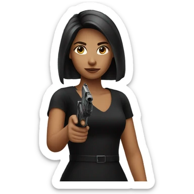 Girl in black dress with gun sticker