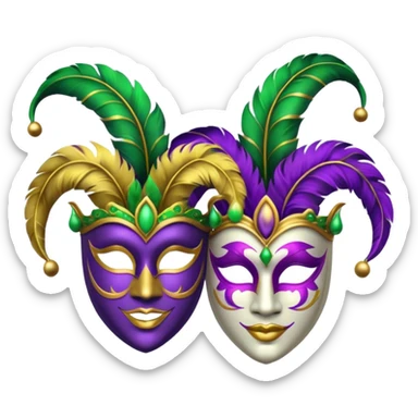 2 jesters masks for mardi gras in purple gold and green like this emoji : 🎭 sticker