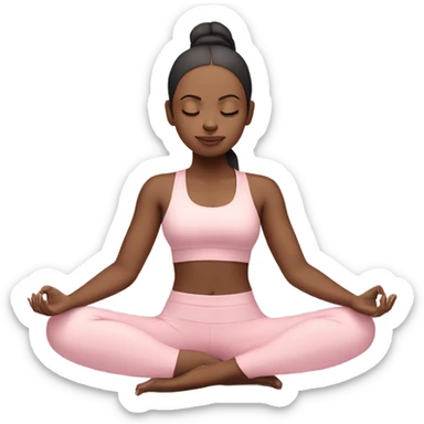 eyes closed emoji face girl in lotus pose wearing a pastel pink yoga set  sticker