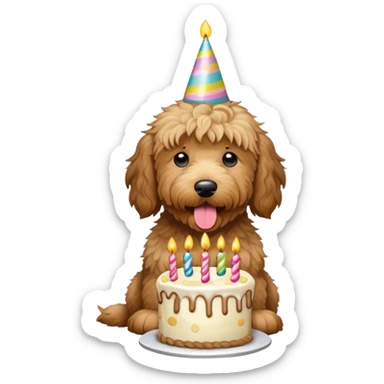Shaggy large Goldendoodle eating birthday cake  sticker