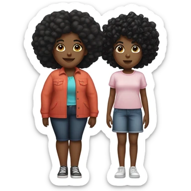 black sister one big one little with puffy black hair sticker