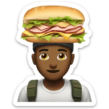 Boy playing call of duty with sandwiche on his head sticker