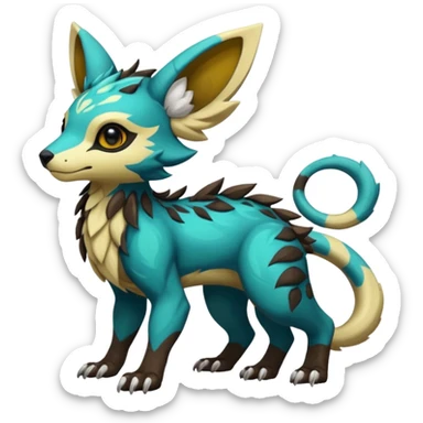 Rare realistic exotic cute epic pretty beautiful handsome gorgeous aesthetic colorful vibrant Vernid-Protogen-Primagen-Wickerbeast-species-Fakemon-creature by LiLaiRa, random markings, tufted ears, full body sticker
