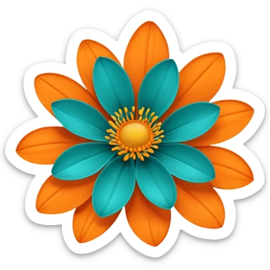 flower with teal petals and orange center sticker