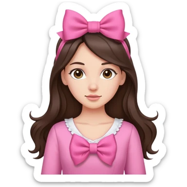 брюнетка с длиними волосами в розовой одежде с бантиком на голове красивая со светлой кожей sticker