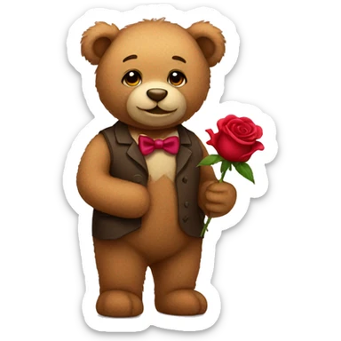 Teddy bear holding a rose sticker