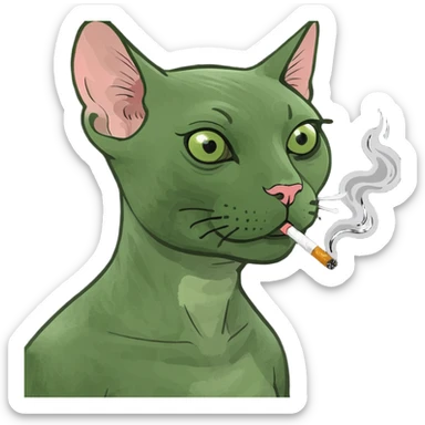 Hairless cat smoking THC sticker