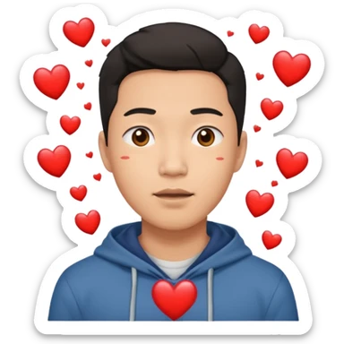 asian man with heart eyes falling down on sidewalk  sticker