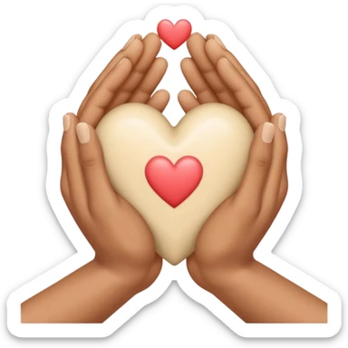 Hands joined in prayer with a cream heart sticker