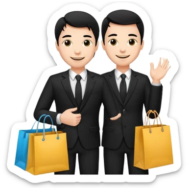 elegant man black hair in a black suit with clothing shopping bag sticker