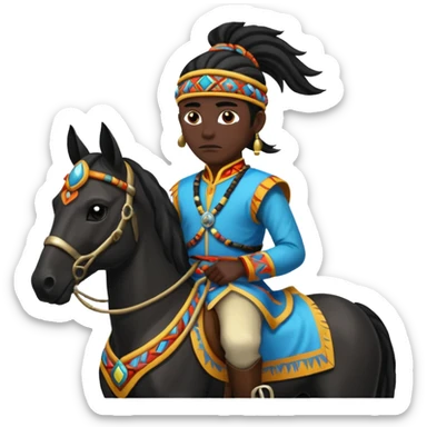shaman riding horse wearing racing cloth black sticker