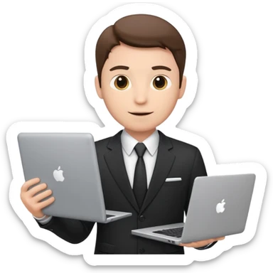 businessman sales rep, suit, holding a laptop, confident look emoji sticker
