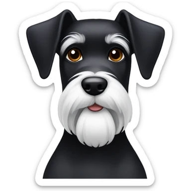 A black Schnauzer with a white beard, eyebrows and breast sticker