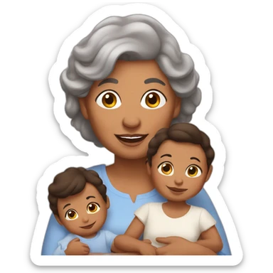 Grandma, brown skin, with babies, Latina, long brown hair sticker