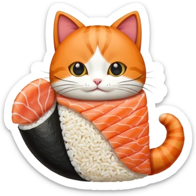 cat wearing a piece of nigiri sushi costume sticker