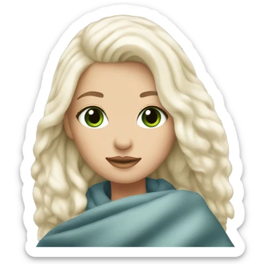 White girl  blonde white hair with blanket and green blue eyes sticker
