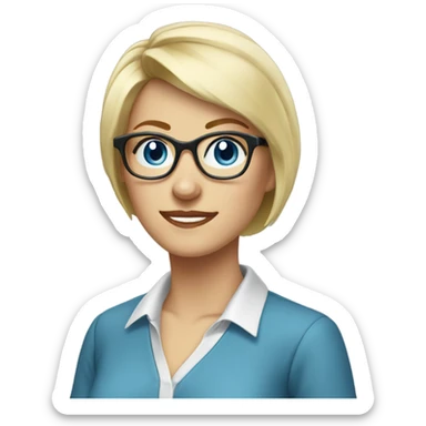 female Teacher with glasses blonde short hair blue eyes blouse sticker