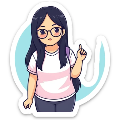 Plus sized Asian girl with long black hair and glasses  sticker