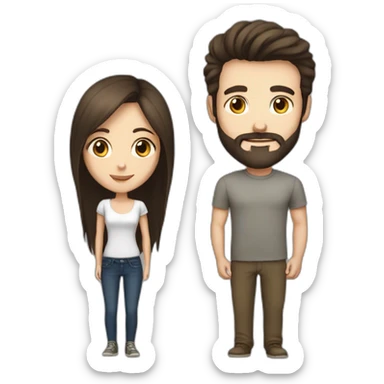 brunette girl and bold guy with beard, he is taller than her, both pretty skinny sticker