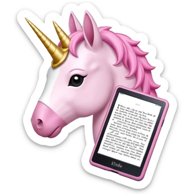 Unicorno bianco con corno rosa brillantato con sulla testa un paio di cuffie e un Amazon Kindle in mano sticker