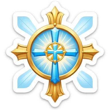 saint emblem with light blue cross and divine rays sticker
