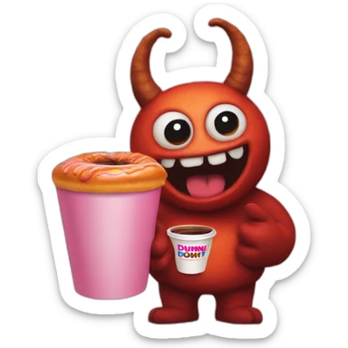 a demon holding a dunkin donuts coffee cup sticker