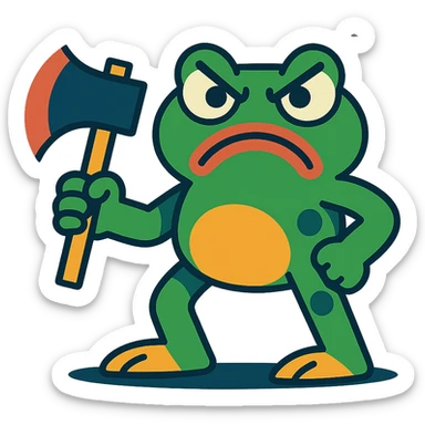 angry frog with axe sticker