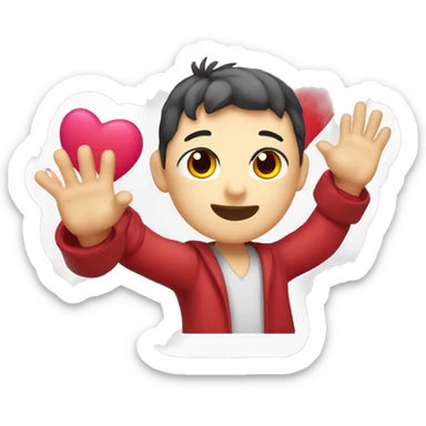 A cute, cartoon-style Korean male character waving with one hand, surrounded by small hearts, with the word '¡Oppa!' in bold, friendly font. Designed as a sticker with a playful expression and vibrant colors sticker