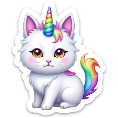 Cute unicorn cat with rainbow horn and sparkly eyes sticker