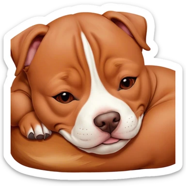 Meme-Worthy Cute Sleeping Red/Fawn Staffordshire Bull Terrier Portrait Emoji, Head resting peacefully with a contented smile, showcasing a delightfully compact build and a luxuriously soft red/fawn Fur with subtle white highlights, eyes shut in a serene nap, Simplified yet hilariously adorable features, highly detailed, glowing with a soft, drowsy light, high shine, relaxed and utterly lovable, stylized with an air of playful laziness, bright and heartwarming, soft glowing outline, capturing the essence of a comically sleepy guardian, so meme-worthy it feels like it could instantly become the next viral sensation of adorable slumber! sticker