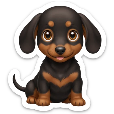 Black miniature Daschund puppy looking happy sticker
