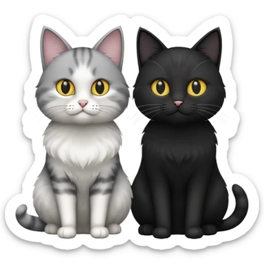 White and grey cat and black cat sticker