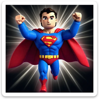 Add dramatic lightning effects in the background, keeping the style ultra-realistic, vibrant, and energetic, with no background behind Superman (transparent). sticker