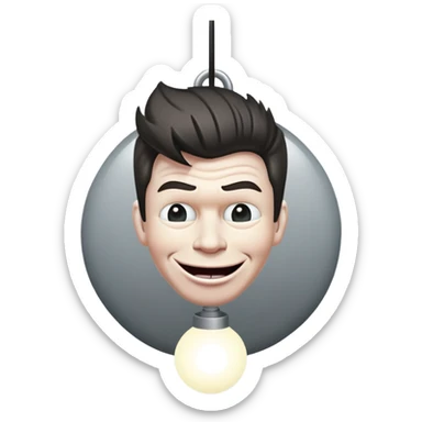 Rick Astley head that’s big in width, it’s on a trollface body, and it looks like it’s hanging itself with the circle light shining on it, and outside the circle light is just gray sticker