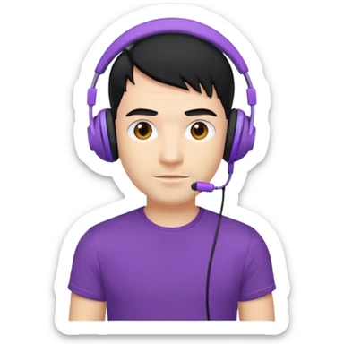 man with purple headphones and tshirt black hair sticker