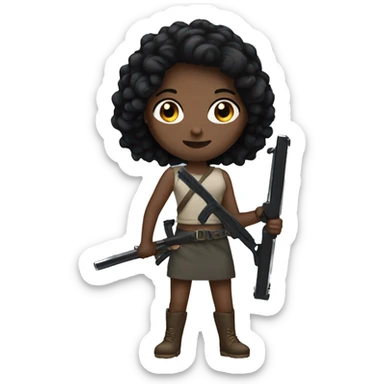 white girl black hair holding weapon sticker