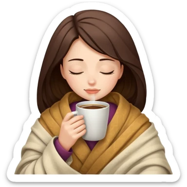 girl inside a blanket sipping coffee eyes closed sticker