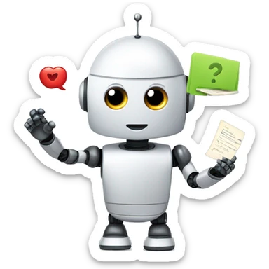 a cute robot handing a flashcard to a language enthusiast sticker